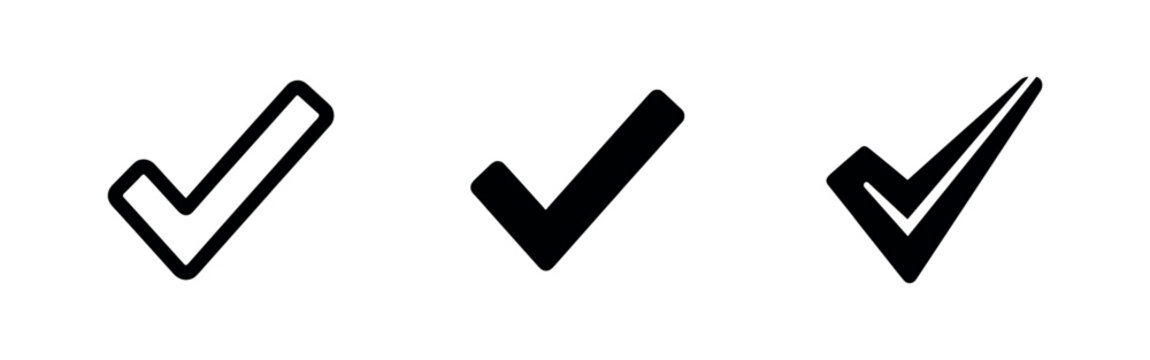 Checkmark and tick icon set. Approval, verification, and correct status symbols.
