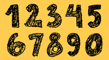 Naklejka premium Hand drawn crayon or chalk number set. Doodle drawing kids wax textured numbers