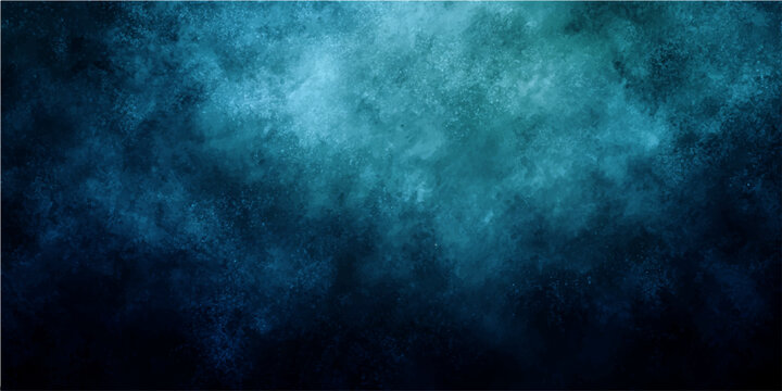 Abstract textured background with smoky blue and green cloud formations and dark bottom in atmospheric depth.