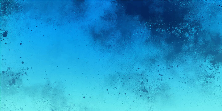Abstract blue and cyan watercolor splash and splatter texture with dark navy blue cloud and light sky blue gradient background.