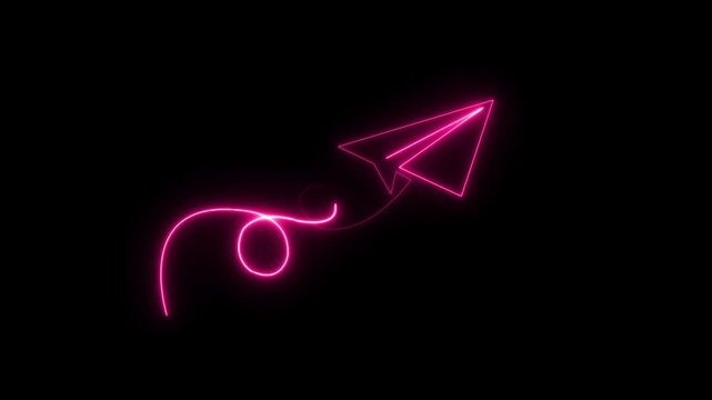 Glowing Neon Line Telegram Icon Isolated on Black Background. 4K Ultra HD Video Motion Graphic neon icon Animation