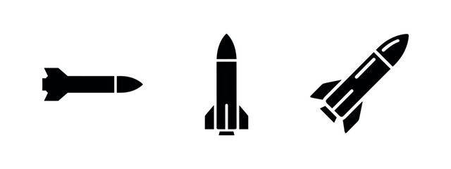 Missile and rocket icon set. Weapon and space travel symbols. © Lili