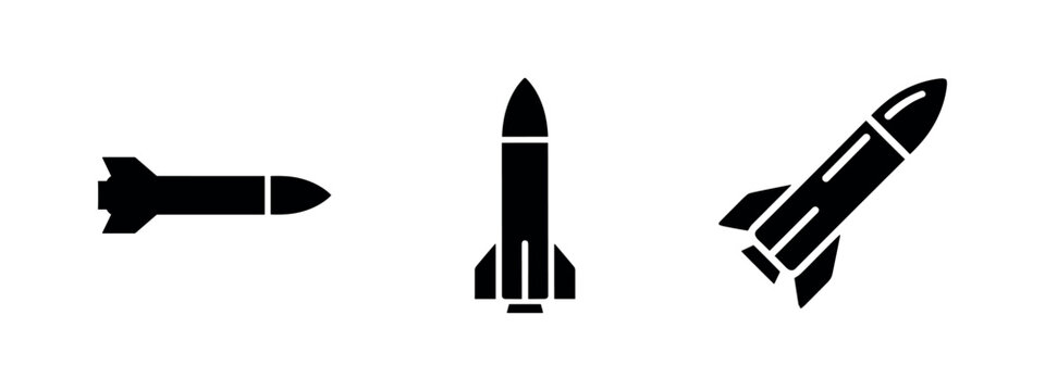 Missile and rocket icon set. Weapon and space travel symbols.