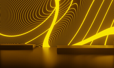 Abstract curvy glowing neon lights stage © Kavik