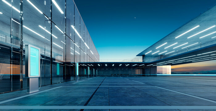 3d rendering modern architecture building with electric vehicle charging station