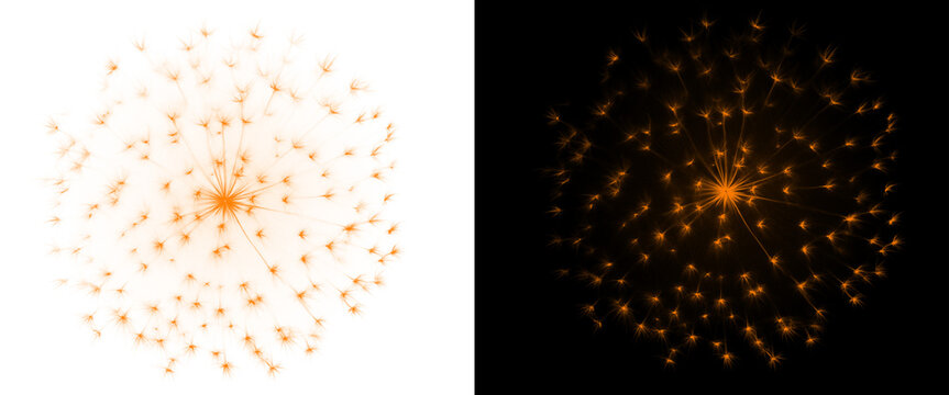 Glowing orange neural network nodes, abstract digital data connection sphere, futuristic technology spark cluster on black and white backgrounds