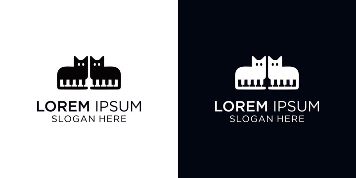 Unique cat and piano logo designs for business branding and marketing materials, conveying creativity and modernity