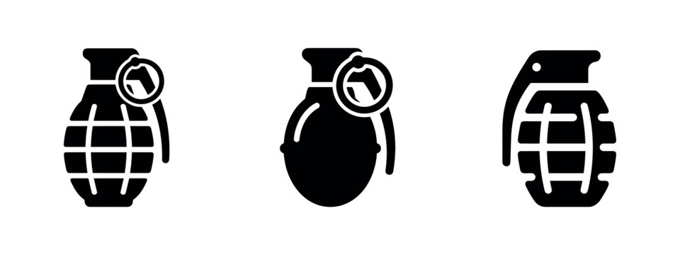 Hand grenade icons set, military weapon and explosive device vector illustration.