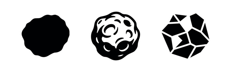Asteroid and meteorite rock icons set, space debris and geological elements vector. © Lili