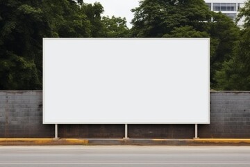Fototapeta premium Blank billboard presenting a large white empty space for creative advertisement on a wall next to a road
