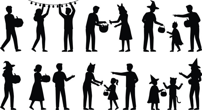 Halloween kids trick or treating with costumes