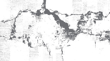 Fototapeta premium Distressed grey abstract pattern with faded text and scattered dots on white background grunge texture