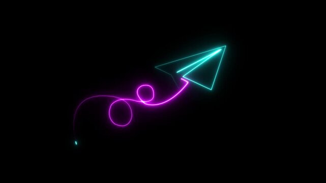 Glowing Neon Line Telegram Icon Isolated on Black Background. 4K Ultra HD Video Motion Graphic neon icon Animation