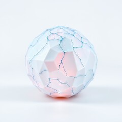 Fototapeta premium Geometric sphere, faceted design. Light blue hues blend with pink glow. Minimalist studio shot, clean background, modern aesthetic.