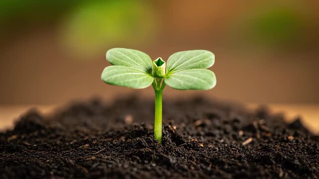 Young green seedlings emerging from the soil, the seedling growth process is delayed