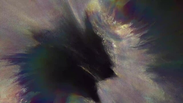 Dark background with holographic noise and liquid distortion. Abstract cosmic nebula and dark fluid cosmic texture.