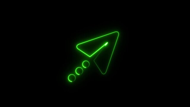 High impact red and cyan neon paper rocket icon with dark background. Stunning glowing neon line animation 