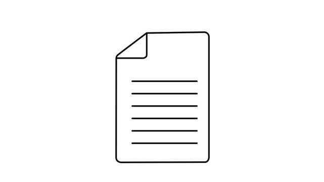 Animated White Line Art Paper Icon with Appearing Text concept with background 4k video animation.