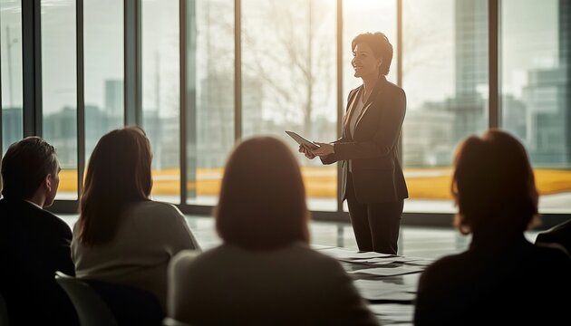 Engaging Professional Presentation at Business Conference Fostering Group Collaboration