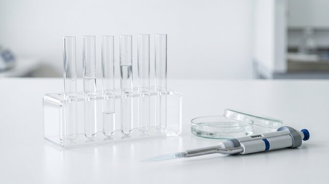 Test tubes in a laboratory with medical and chemistry equipment for science and healthcare research