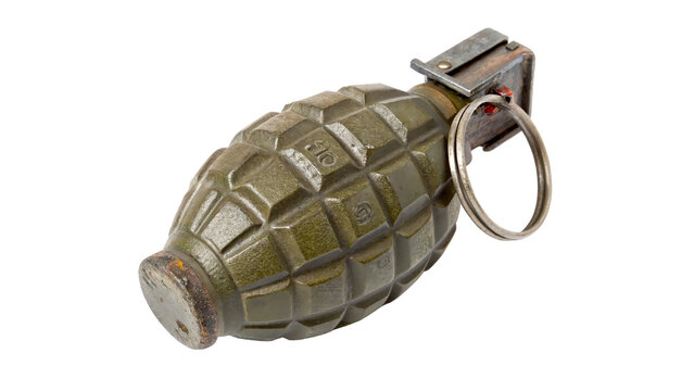 Classic metal fragmentation explosive hand grenade isolated on a transparent background defense icon