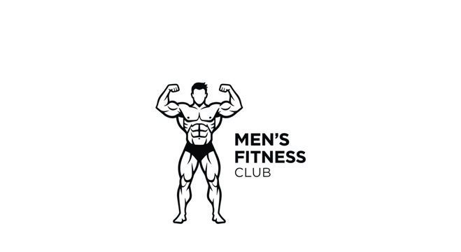 Professional logo for a men's fitness club featuring a muscular bodybuilder silhouette flexing his bicep muscles in a strong athletic pose.