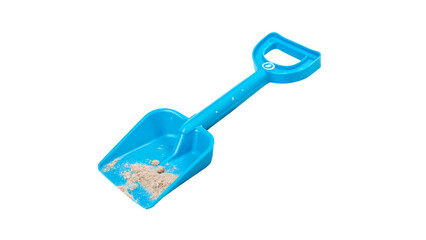 Blue plastic toy shovel filled with sand beach game isolated on transparent background Png cut out © novoradova-png