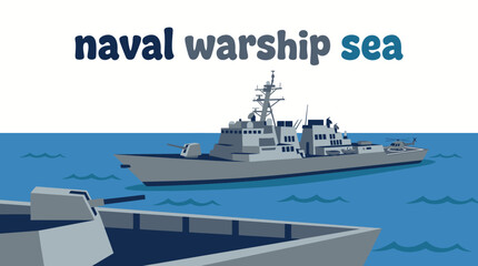 modern naval warship sailing cartoon on ocean landscape environment with military marine vessel scenery defense transportation and powerful maritime atmosphere © Ethan