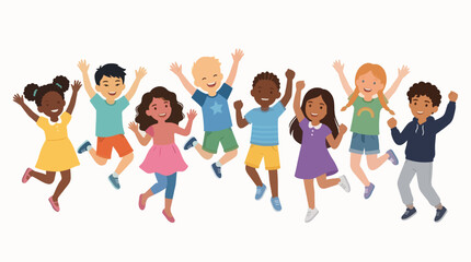 Obraz premium Diverse Happy Children Jumping Flat Illustration Vector Graphic For Commercial Use
