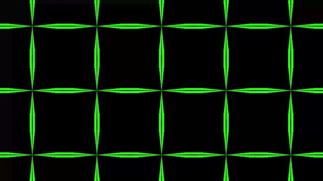Neon green geometric pattern with repeating diamond shapes on black. Abstract geometry tile layout for modern creative video backdrop. Animated design loop.