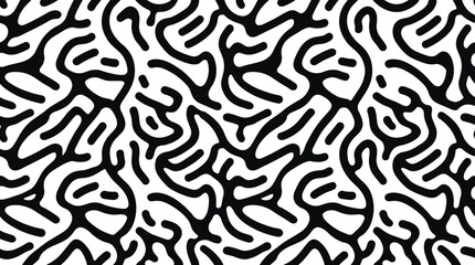 Fototapeta premium Seamless pattern with black organic wavy lines on a white background, abstract fluid shapes and interconnected curves for textile or wallpaper surface texture
