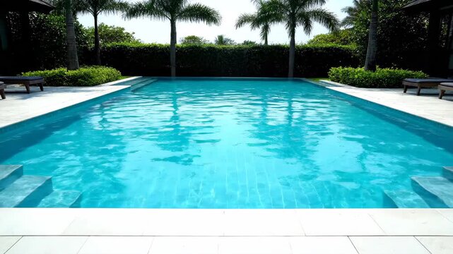 Outdoor pool and surrounding greenery, luxury pool vacation scene