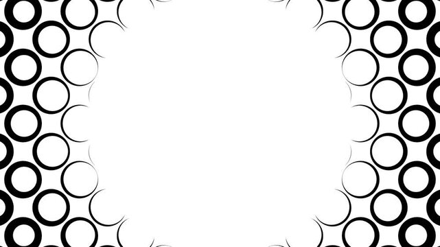 Abstract geometric tunnel with circular pattern. Modern black and white frame design with circular border. Symmetrical circular pattern in the background.