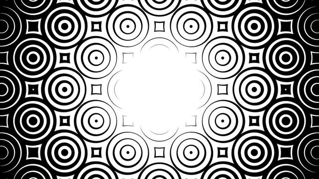 Minimalistic monochrome design with concentric circles. Vintage frame with geometric circles and squares in the style of the 60s.