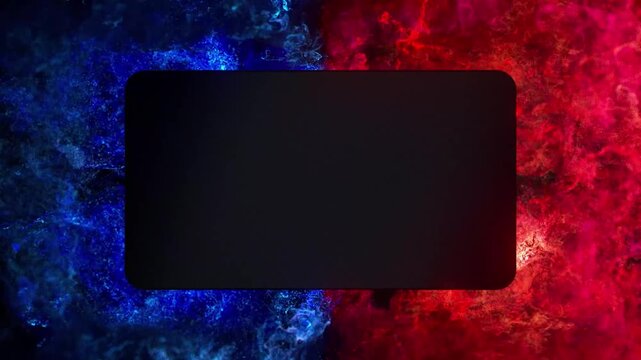 Empty Rounded Rectangle Display Frame Surrounded by Red and Blue Abstract Magic Smoke Effects