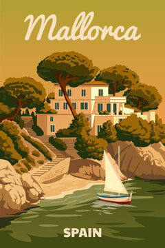 Mallorca Spain vintage travel poster