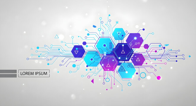 Innovation Concept Hexagonal Circuit Board Design on Abstract on a transparent background