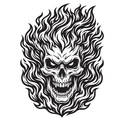 Fototapeta premium Flaming skull with wavy fire design and open mouth graphic illustration