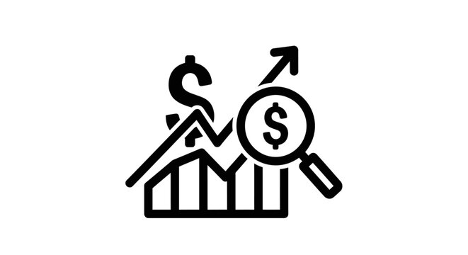 Financial Growth Chart with Dollar Sign and Magnifying Glass - Business Analytics Icon