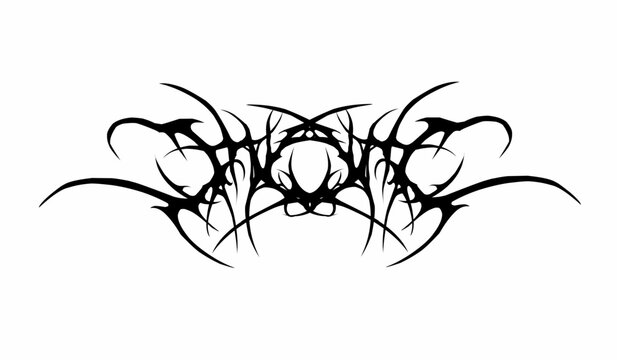 Neo tribal cyber sigilism abstract gothic ornamental, cyber tattoo design, blackwork graphic prints streetwear elements