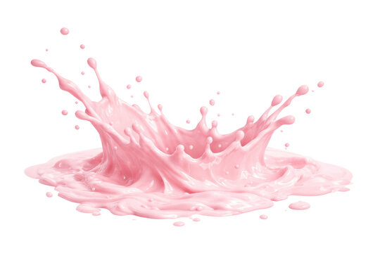 Pink milk splash crown, creamy liquid droplet motion, pastel beverage splash photography for advertising and packaging isolated PNG with Transparent Background