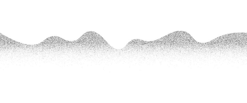 Grayscale vector halftone dots background with a fading dot effect, resembling a abstract mountain landscape. Black noise dots, a sand grain effect.vector