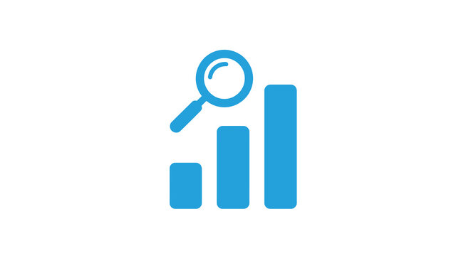 Bar Graph With Magnifying Glass Icon Flat Blue Design