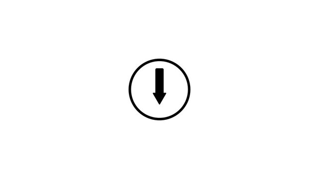 Download icon with downward arrow inside circle black minimalist line drawing reveal animation file save scrolling concept loop motion graphic isolated on white background, with video animation.
