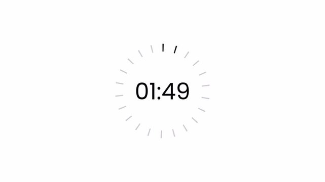 2 minutes countdown timer animation from 120 seconds to 0 seconds on a transparent background, two minute countdown timer complete in one minute,2 minute timer video in 4k
