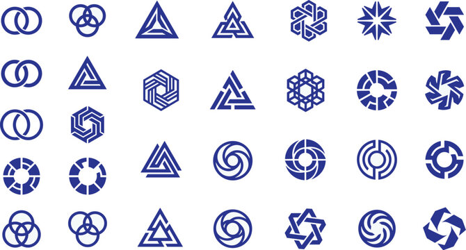 Complete alphabet maze font set featuring letters A to Z inside geometric circle hexagon and trapezoid shapes for creative logo designs