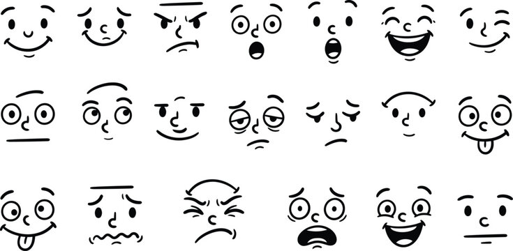 Collection Of Cartoon Facial Expressions Black And White Line Art