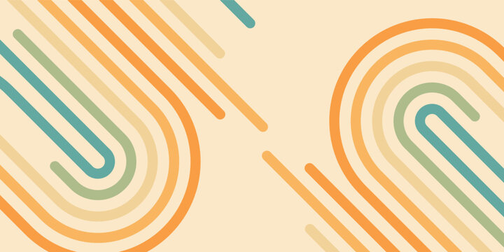 Minimalist rainbow wave vector card with parallel lines. Trendy retro 70s illustration for modern wall art print, flier, and vintage decoration.