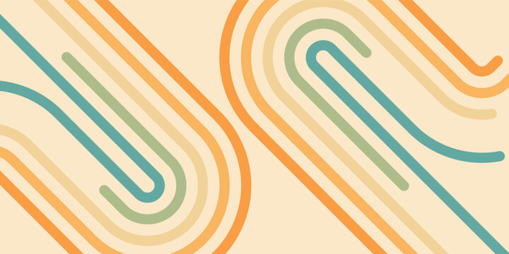 Minimalist rainbow wave vector card with parallel lines. Trendy retro 70s illustration for modern wall art print, flier, and vintage decoration.