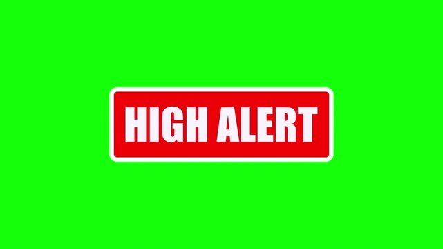 High Alert Stamp Animation on Green Background with Alpha Channel for Video Editing and Motion Graphics.